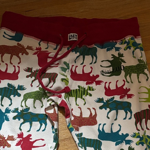 Lazy One Red and Green Moose Pajama Pants - Picture 1 of 7